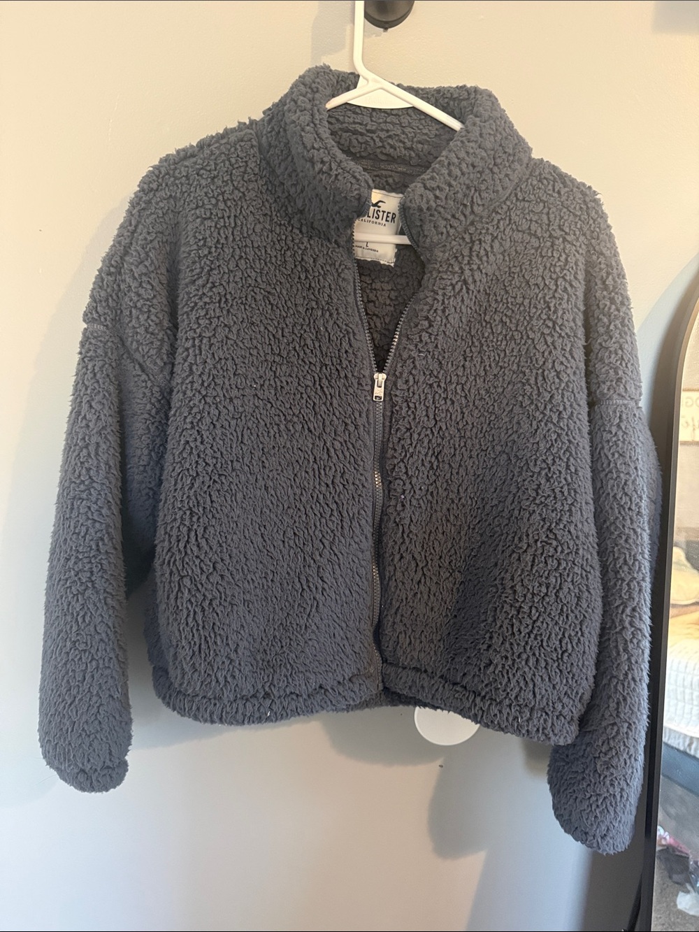 Hollister Dark Gray Plush Sherpa Zip-Up Jacket